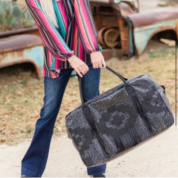 Crazy Train Duffle Bag - BLACK LEOPARD FRINGE - Picture 3 of 5